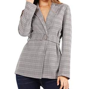 Romwe Women's Plaid Blazer Long Sleeve Lapel Neck